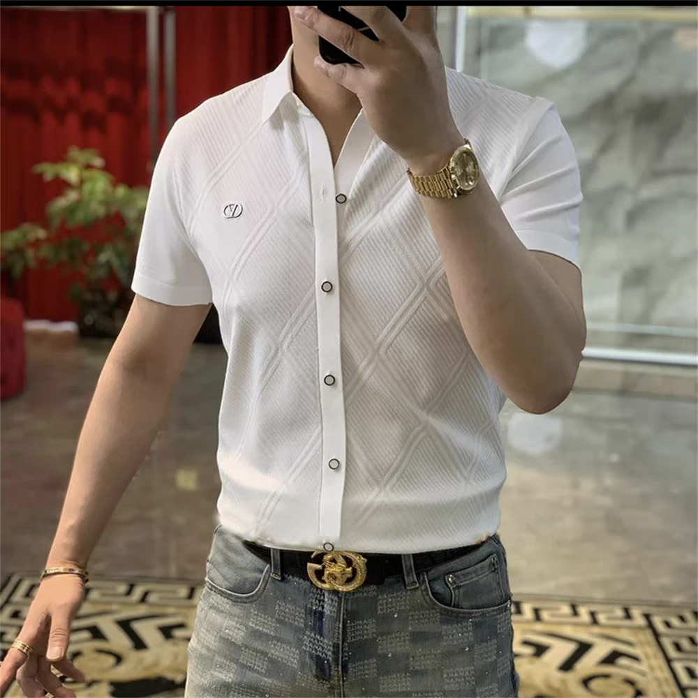 欧洲站夏季新款男士高品质轻奢冰丝冰麻针织气质时尚polo短袖