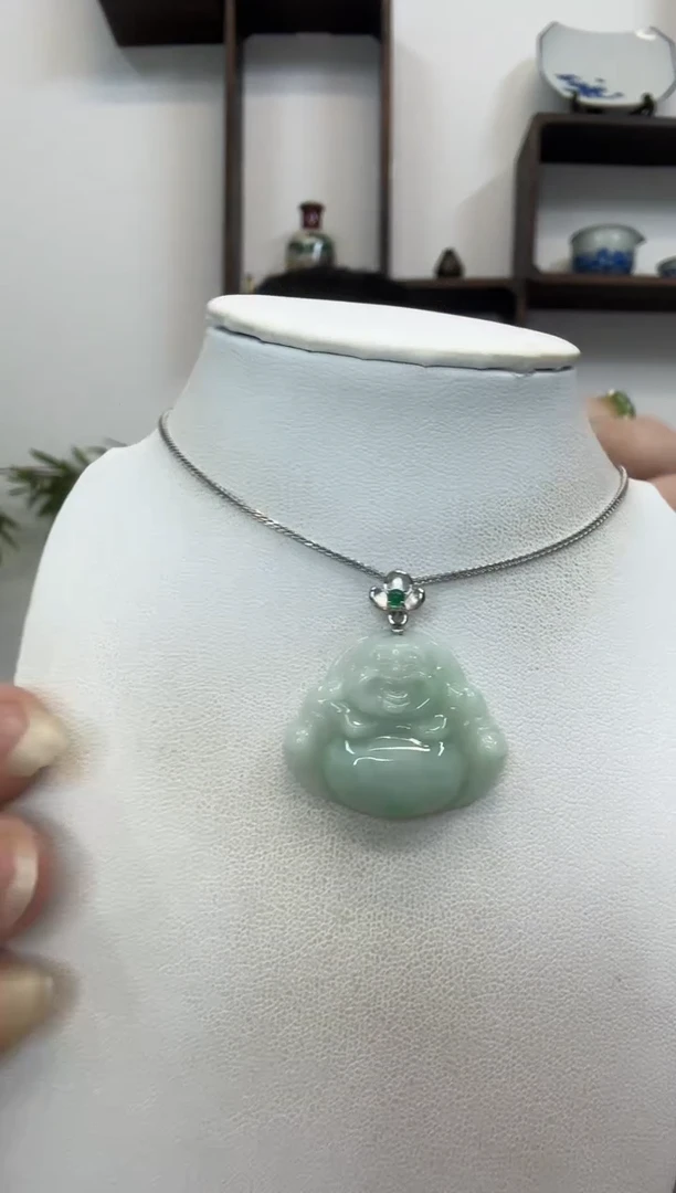 吊坠(赠链)银S925镶嵌翡翠佛公