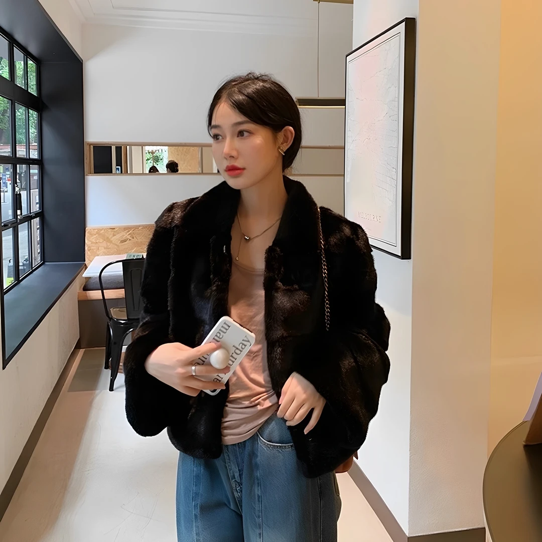 层叠艺术貂毛皮草进口水貂皮草女外套短款真貂皮大衣女整貂2025新