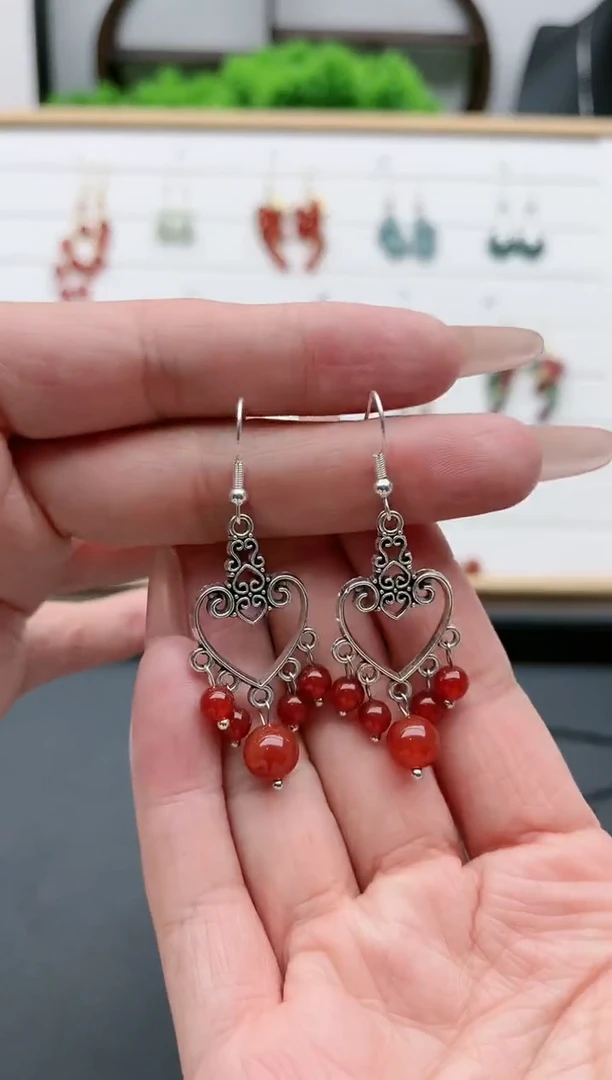 【闪购商品】南红玛瑙耳饰银S925镶嵌1188