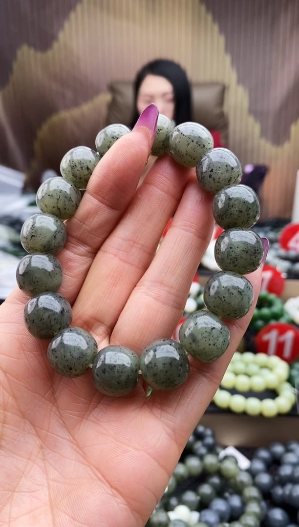 未镶嵌手串和田玉老型点墨青花14