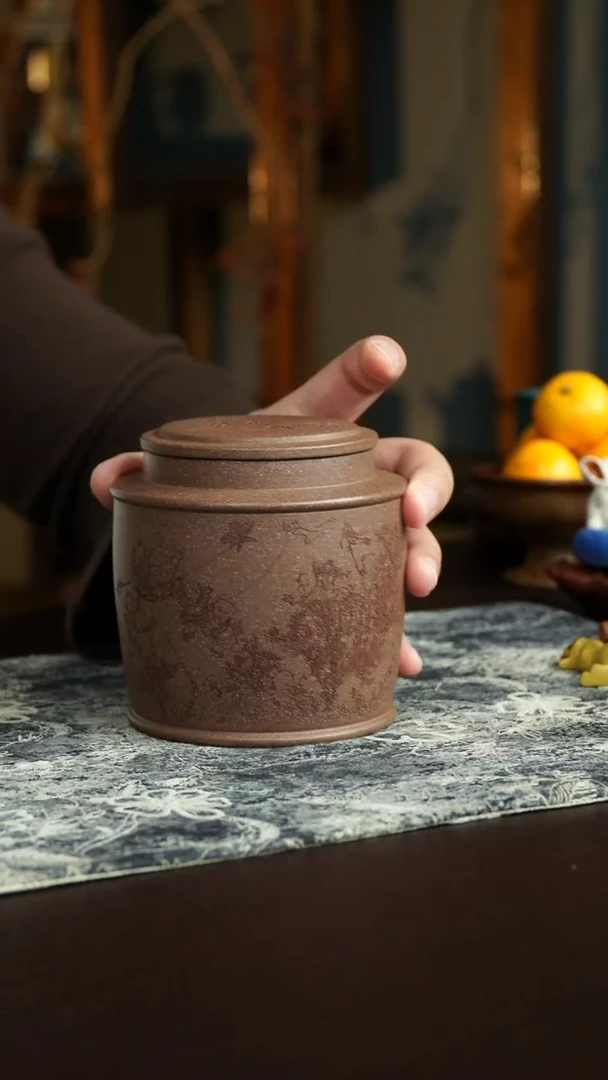 茶杯紫砂16号 童子茶叶罐 宜兴紫砂原矿作品