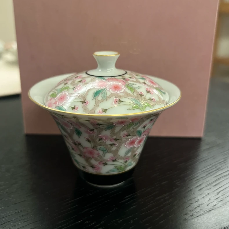 阿茶黑地满开樱花纹盖碗