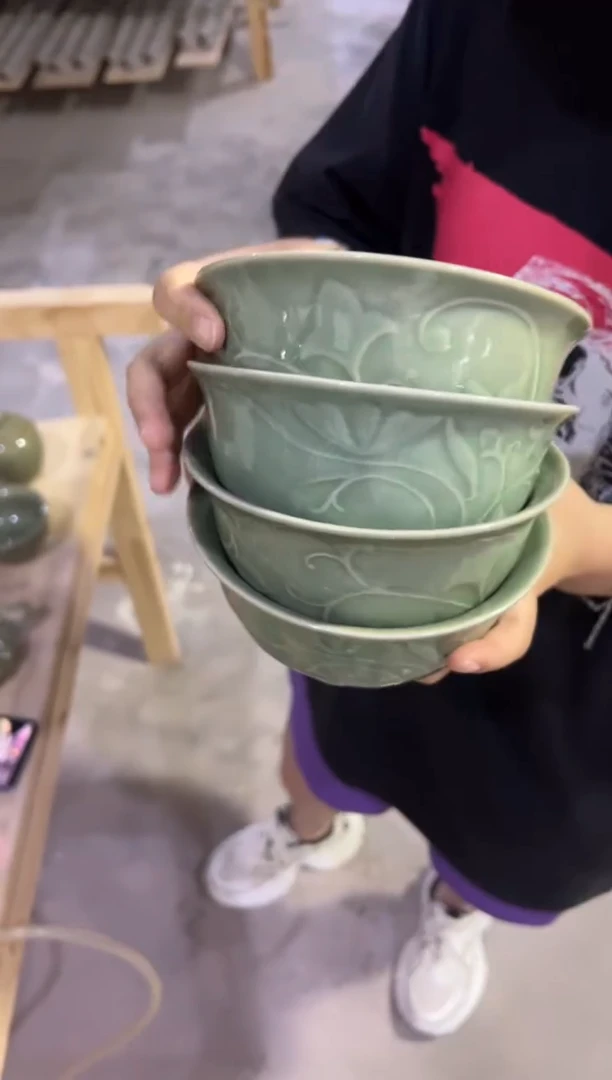 微瑕耀州窑青瓷5.5寸玉兰碗4只