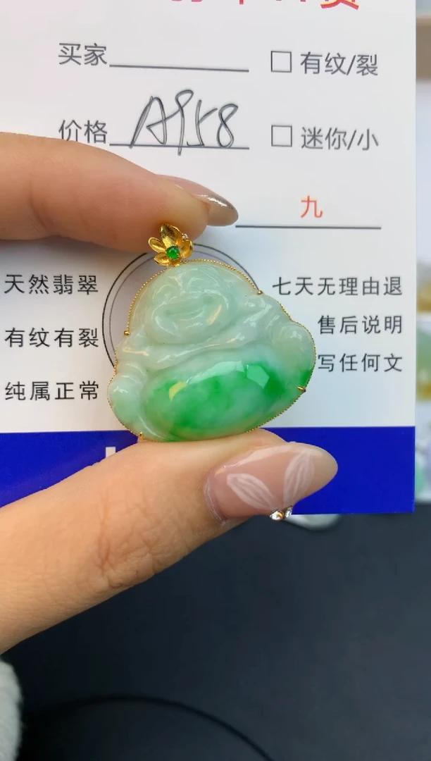 颈饰18K金镶嵌翡翠天然缅甸a货翡翠百元以上9元证书费自理
