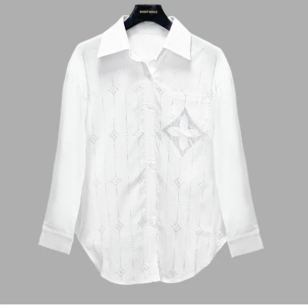 女装上衣长袖白色时尚春夏2025新款打底白衬衫