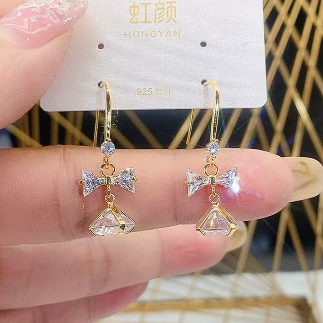 铜合金锆石耳饰 （742）简约时尚蝴蝶结吊坠耳饰时尚百搭耳环