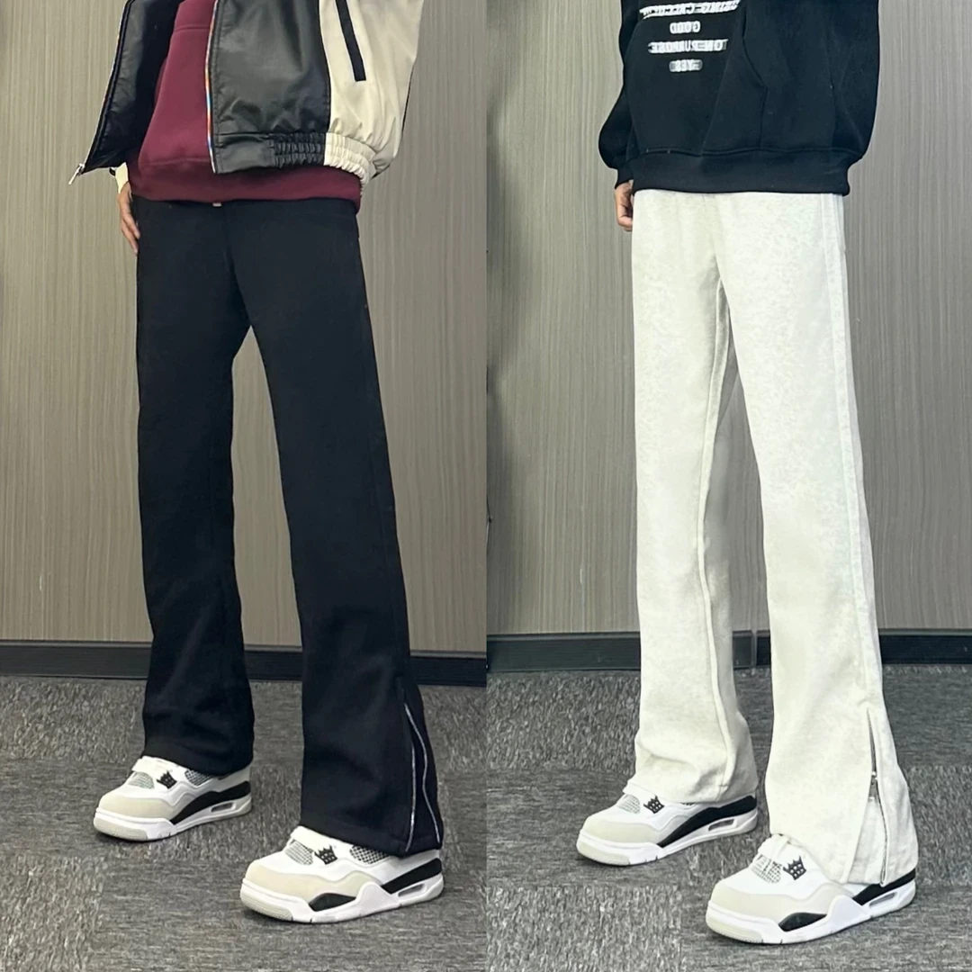 西几25年新款美式马吉拉高街vibe黑灰运动卫裤拉链直筒微喇裤子