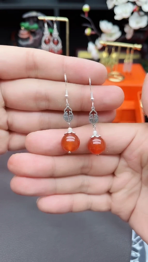 玛瑙/玉髓耳饰银S925镶嵌230000