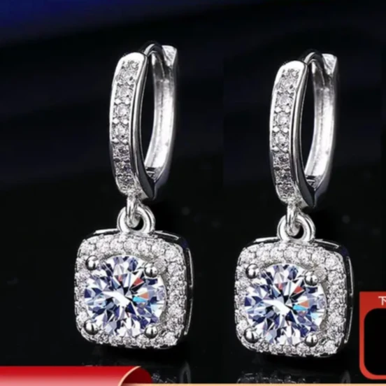 铜合金合成锆石耳饰 璀璨星河耳坠方糖耳扣2025爆款气质灵动潮