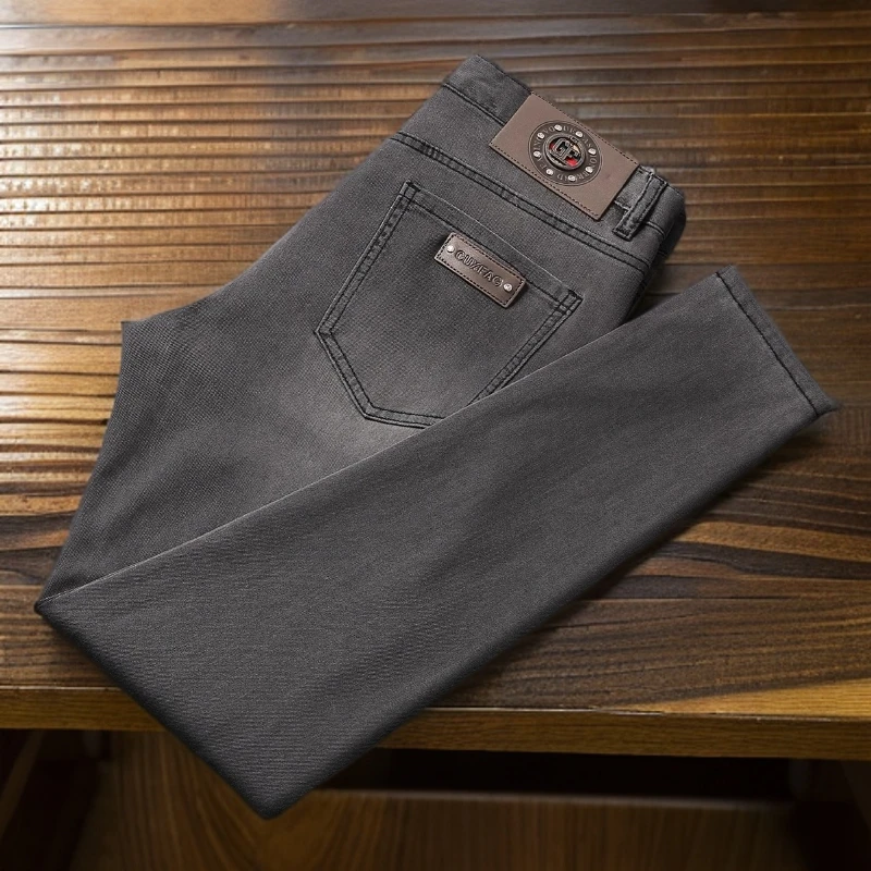维斯克纳时尚牛仔裤男夏季薄款九分裤灰色时尚潮流弹力修身长裤