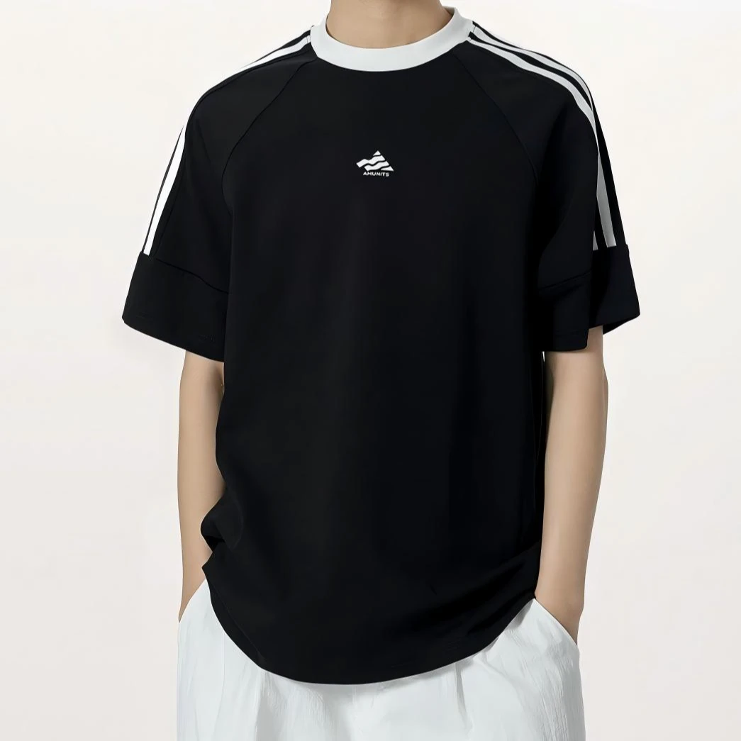 夏季260g重磅双纱索罗娜SORONA条纹宽松情侣短袖T恤男女 MT24043S