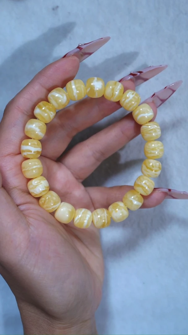 手链琥珀未镶嵌典藏级10.8mm金瓷白虎皮纹千层