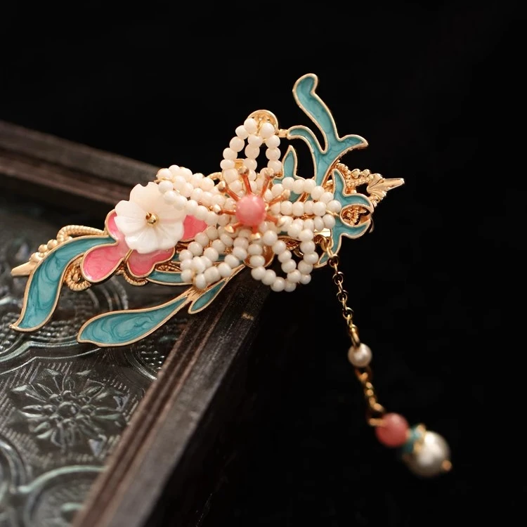 国风刘海边夹点缀复古旗袍发饰高级感精致丸子头发夹辑珠日常中式
