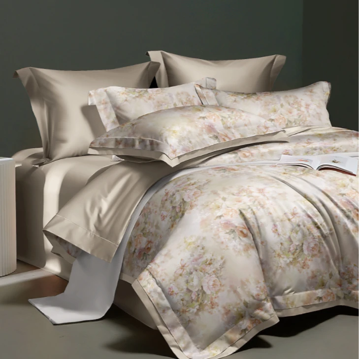 B5305 纯棉100s活性数码印花双人床单 芬芳花卉-绿245*250田园