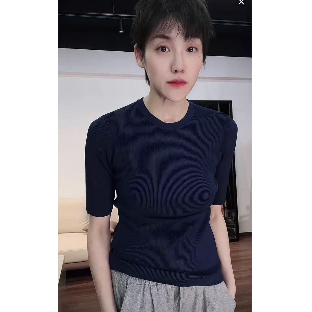 进口珠地 藏青色 圆领 T恤 TX0266