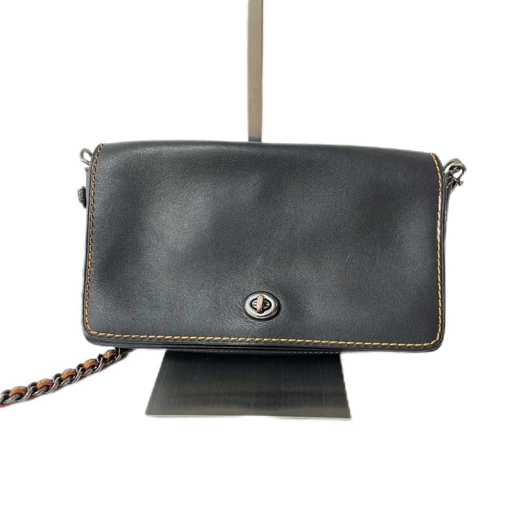 95新 COACH/蔻驰 黑色全皮单肩斜挎包黑银中古经典Y-50107-B