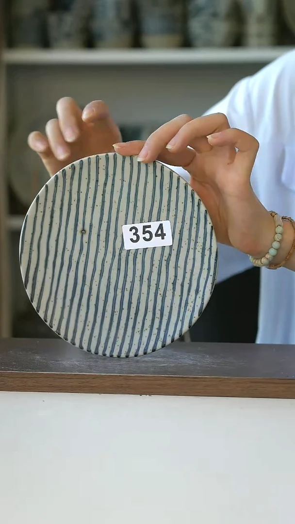 瑕疵354蓝条纹甜品盘16.5cm@4-2@