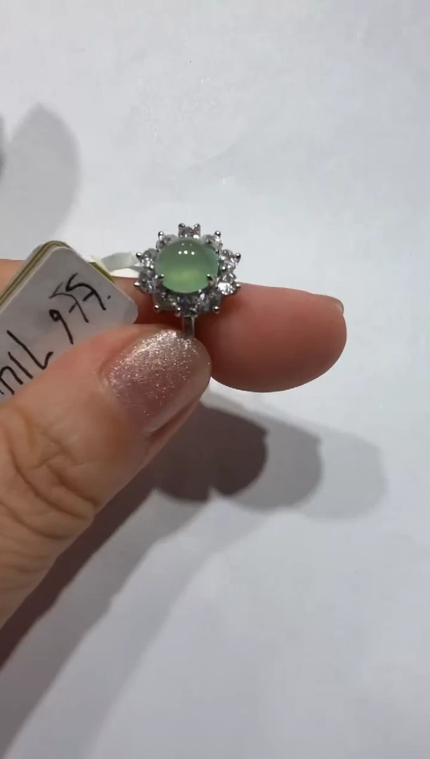 银S925镶嵌戒指翡翠缅甸A货翡翠戒指