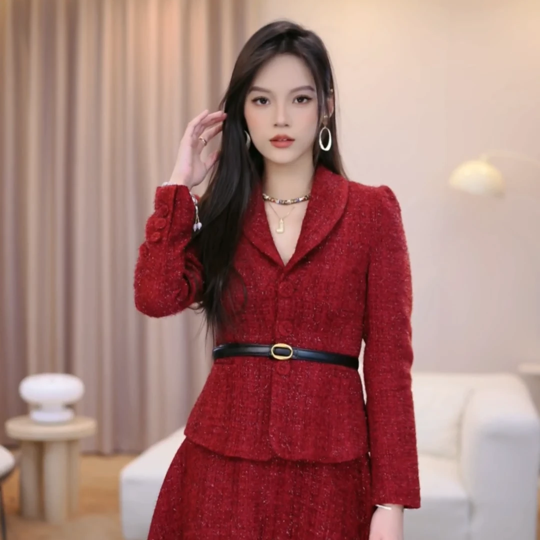 【一葵】秋冬款新年战袍威尼斯舞曲气质高腰轻奢套装-SW0702+SW0703