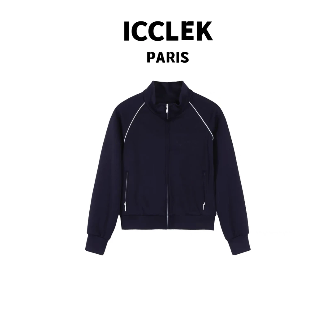 ICCLEK 字母印花长袖立领卫衣外套短裙套装-3150