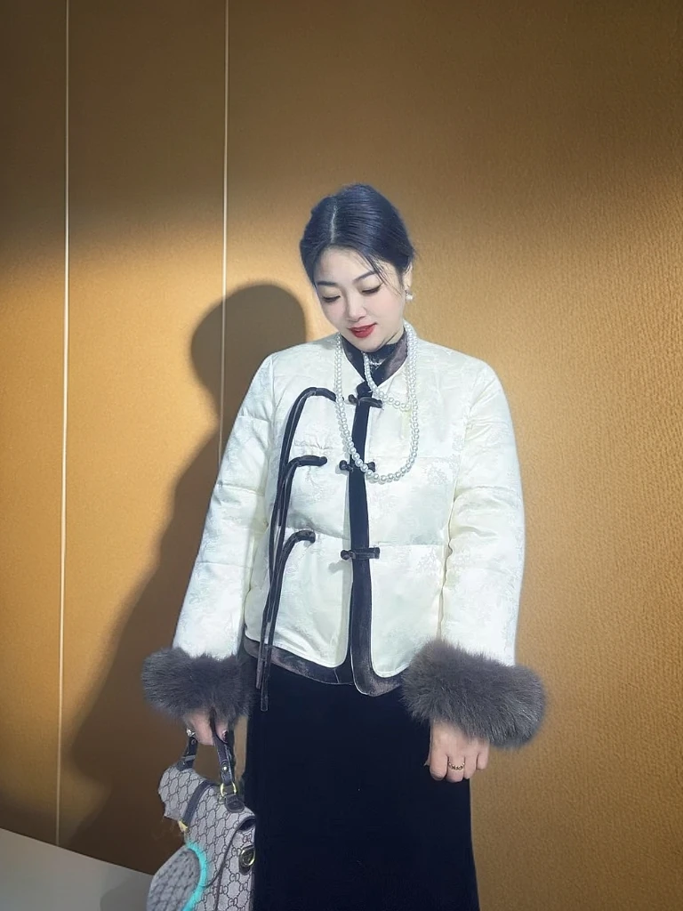 2024冬季高端民族风网红新中式新款国风盘扣提花显瘦棉外套9699