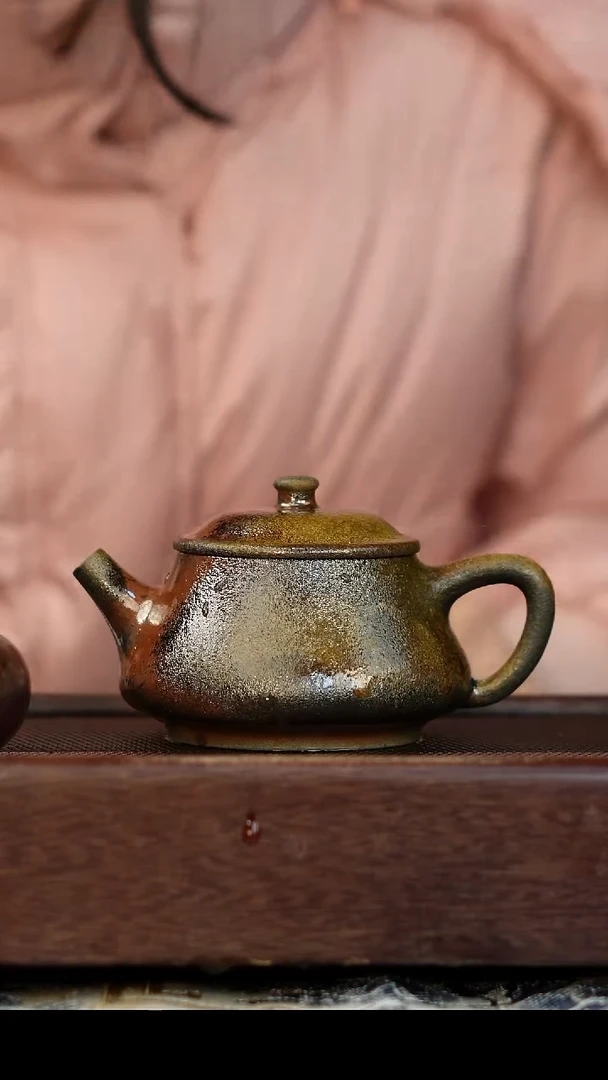 茶壶紫砂柴烧紫砂 天青宽口石瓢240cc