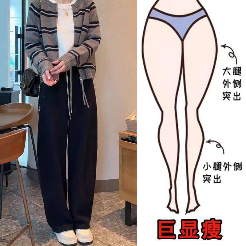 秋冬季新款韩系时尚简约休闲百搭松弛运动风显瘦高腰宽松直筒卫裤