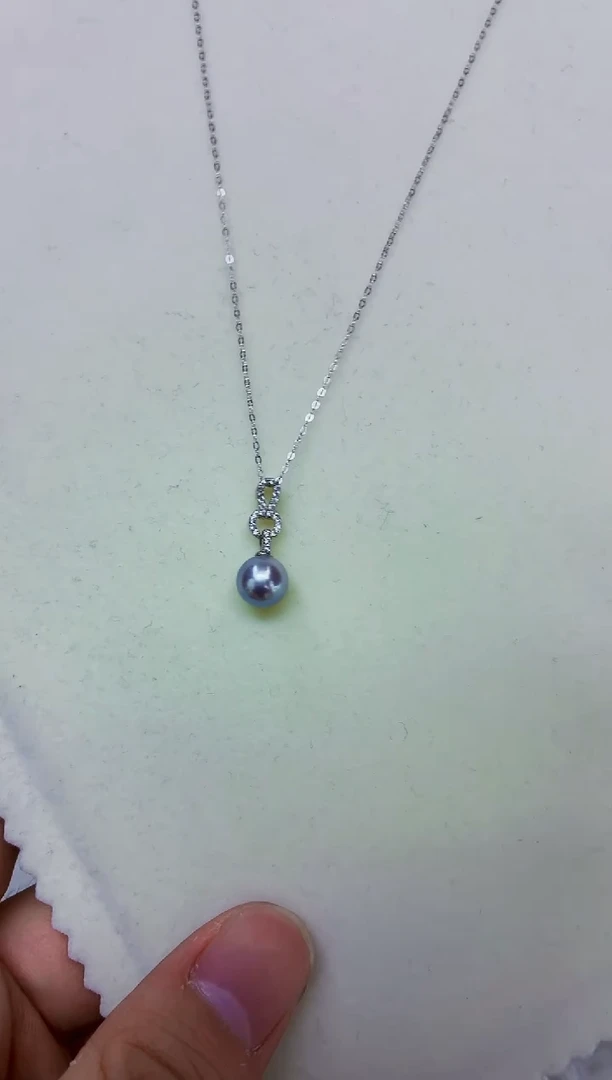 银S925镶嵌DA海水珍珠灰珠吊坠8-9 y915