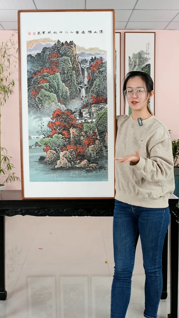 国画张现军《溪山雅居图》手绘带框122*62厘米