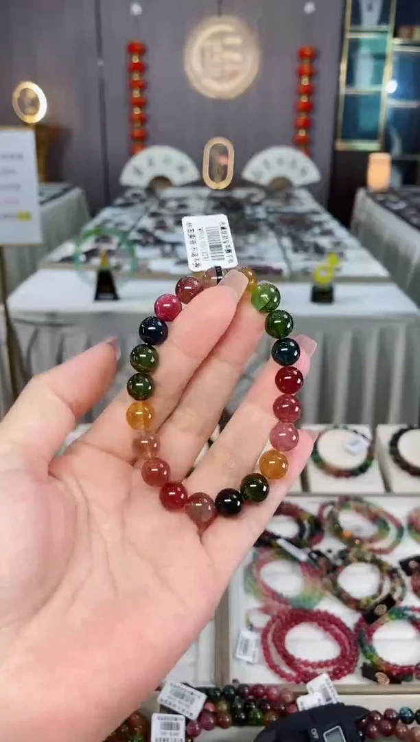 未镶嵌老矿碧玺彩虹冰体单圈手串9mm+碧玺hon多样性发货一条