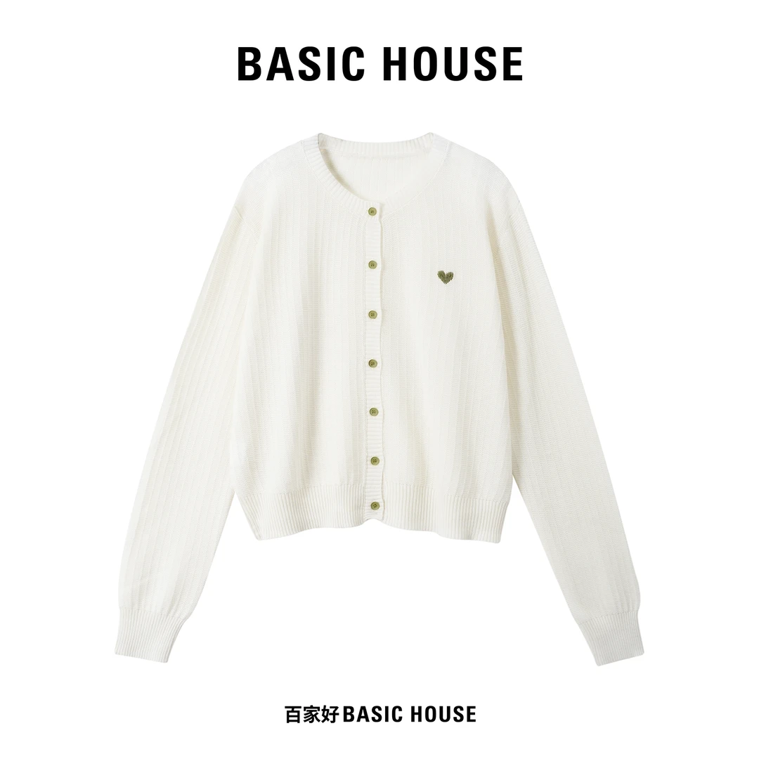 Basic House/百家好新款圆领单排扣小香风爱心针织衫3202 MM