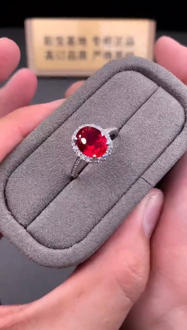 银S925镶嵌戒指红宝石2222