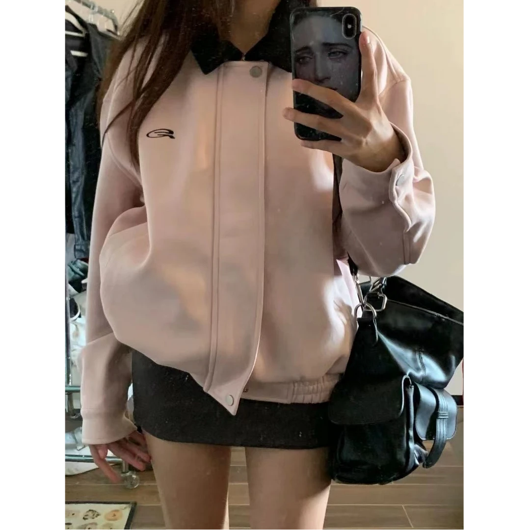 秋冬立领美式百搭小众宽松ins风短外套韩版设计感休闲男女夹克