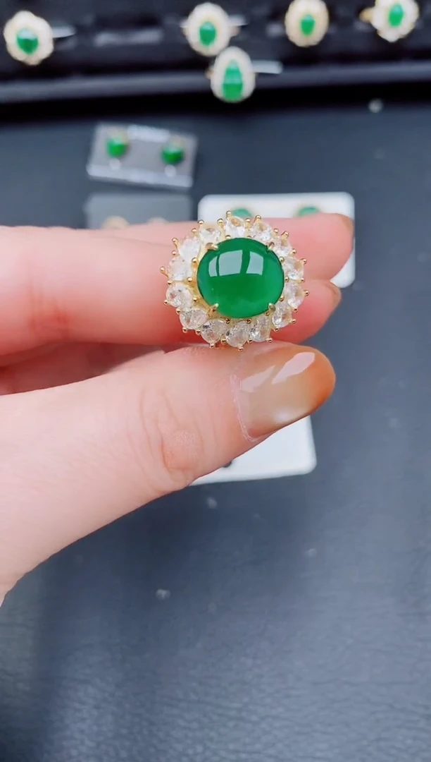【闪购商品】翡翠戒指银S925镶嵌天然a货翡翠386