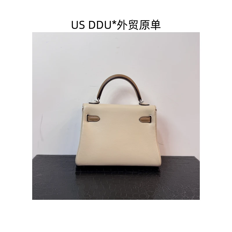 A193 奶茶拼色银扣凯莉20内缝swift皮手提包1311/D014
