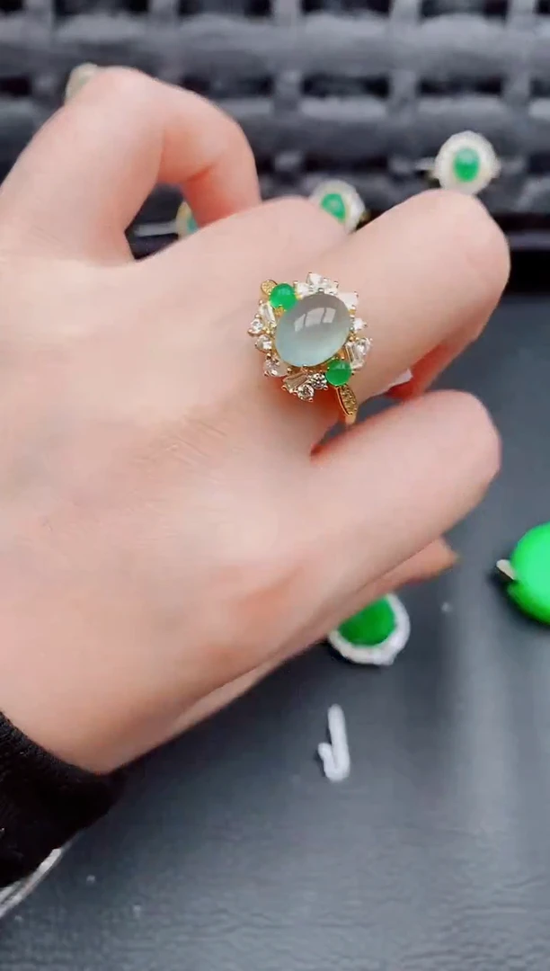 【闪购商品】翡翠戒指银S925镶嵌天然a货翡翠655