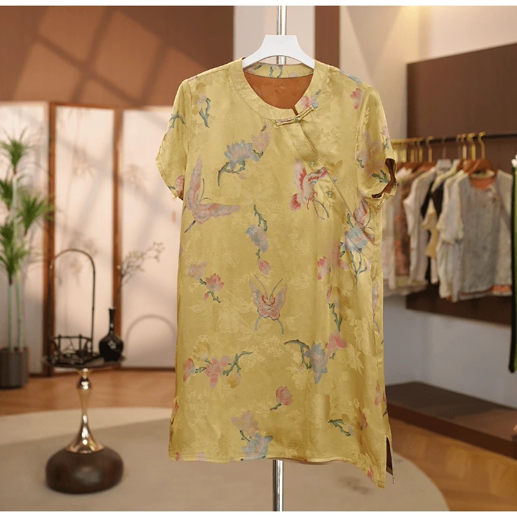 【花鸟知意】新中式休闲女款高端百搭气质花鸟知意连衣裙