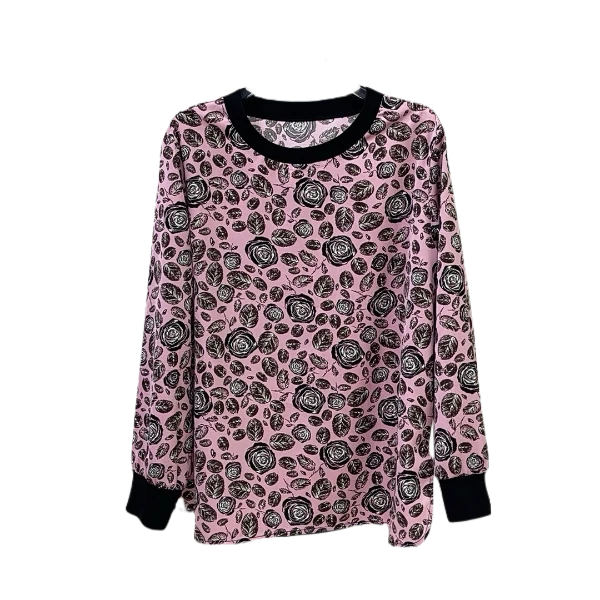 复洛克风长袖上衣女时尚印花圆领显瘦百搭中老年休闲套头大码