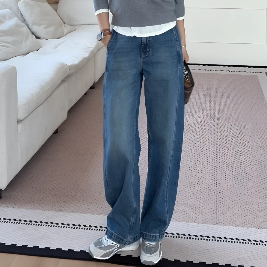 【余欢欢】早秋时尚韩系立体分割显瘦牛仔长裤-YHK50287