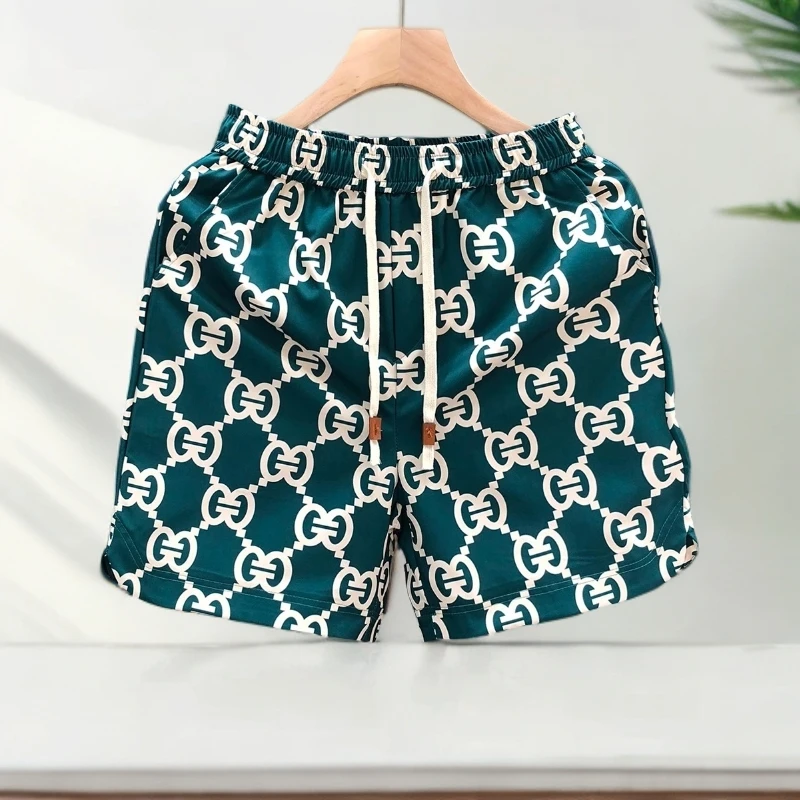 短裤男士夏季薄款潮牌高级感时尚印花五分裤外穿百搭滑料沙滩裤子