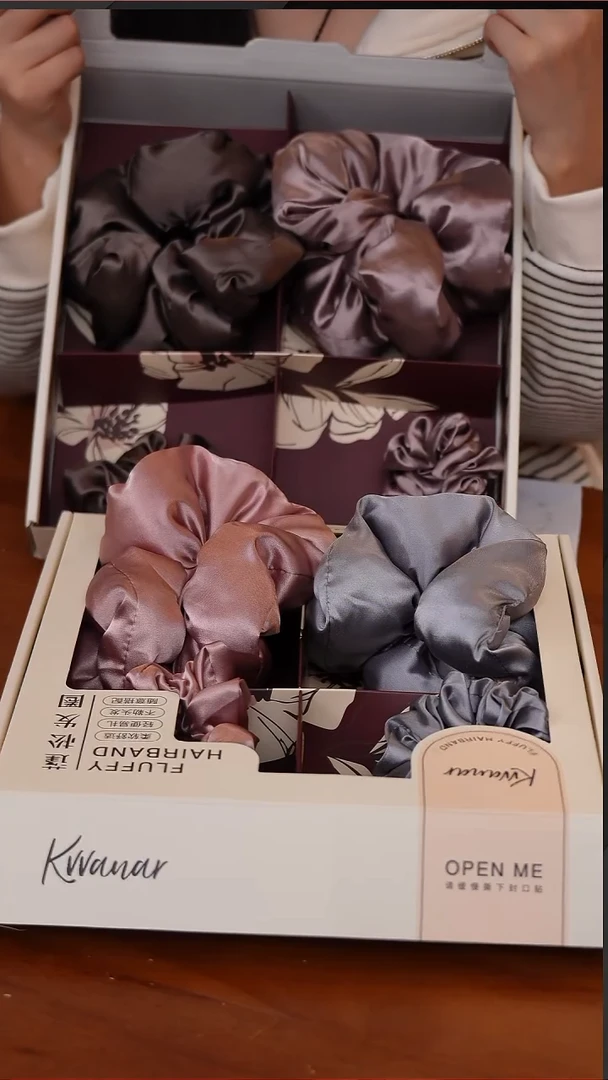 89-Kwanar蓬松发圈套装玫瑰粉+蓝、香槟色+棕