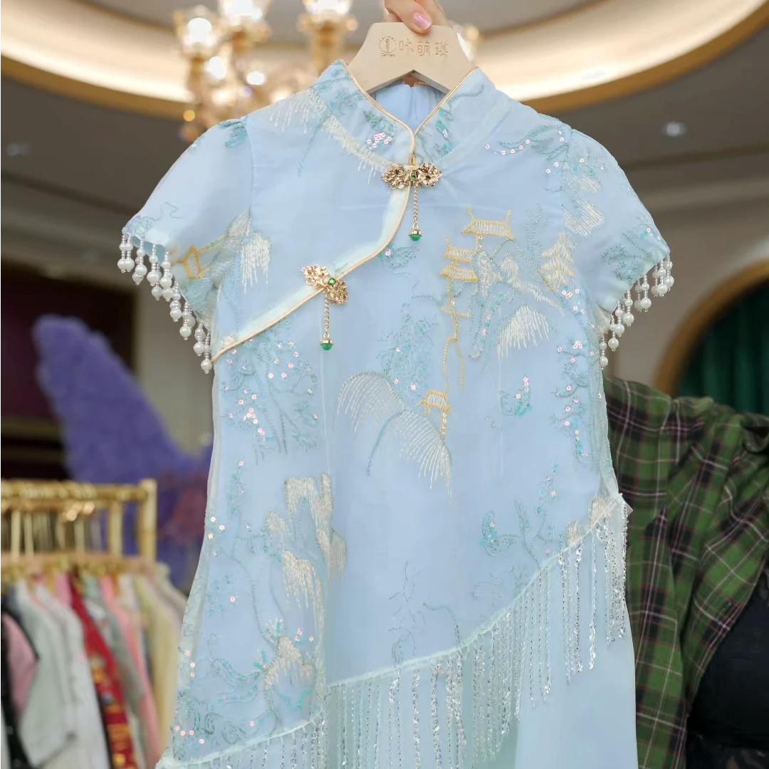 尚品琳1280中国风蓬蓬裙半身裙连衣裙复古绣花女孩夏款