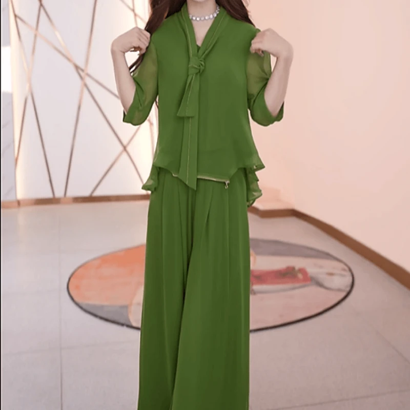 A296【上衣+休闲裤】2025早秋新款时尚宽松气质休闲减龄百搭套装