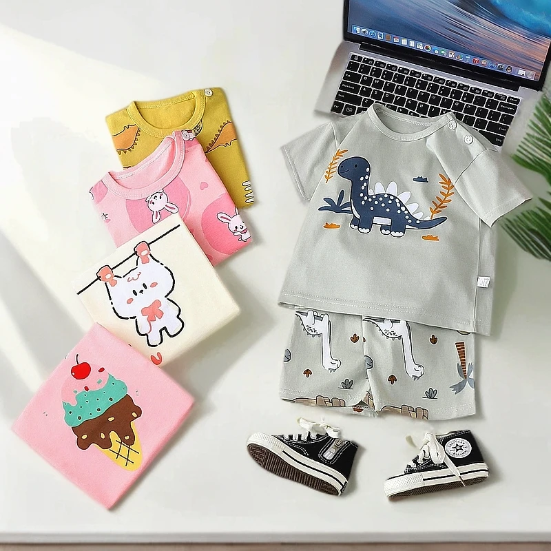 小孩夏季新款儿童短袖纯棉两件套婴幼童男女宝宝夏装衣服2025薄款