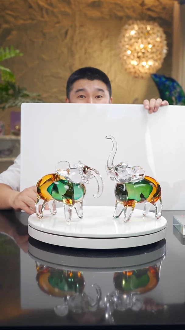摆件福利设计款琥珀蓝大象摆件一对