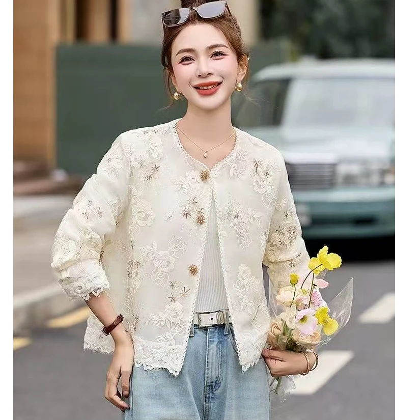 新中式重工刺绣薄款外套气质长袖优雅休闲春夏上衣女宽松显瘦