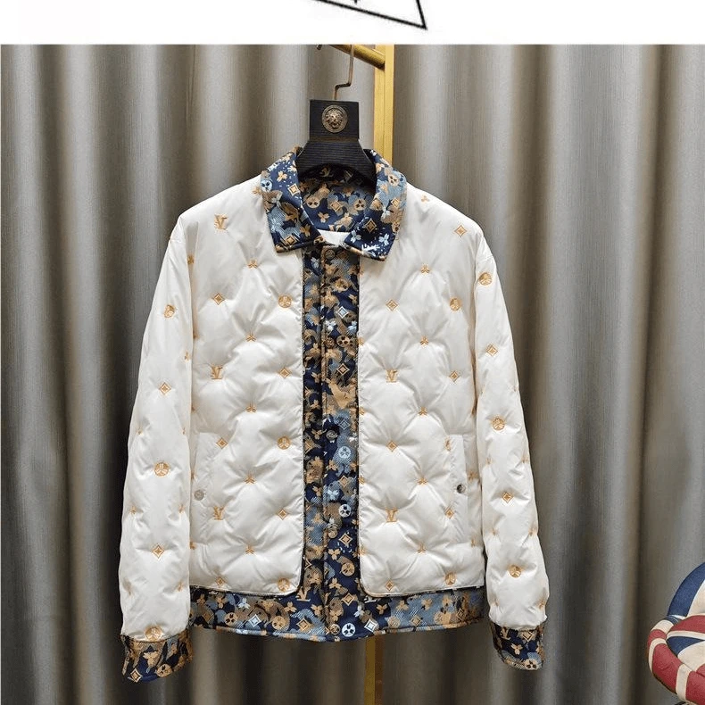 高品质潮流男士欧货白棉服外套冬季短款时尚字母刺绣翻领百搭棉服