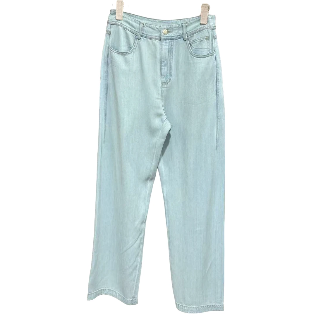 【3137】女款水洗莱赛尔牛仔裤子高腰时尚百搭休闲