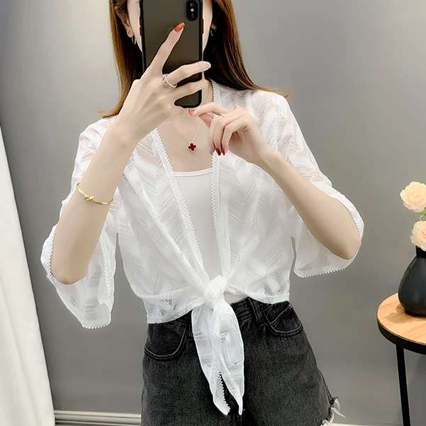 夏季配裙子雪纺开衫防晒衣2025新款外搭镂空罩衫薄款外套女小披肩